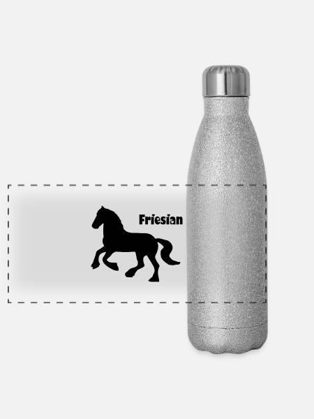 Friesian Horse / Friese - Panorama Glitzer Isolierflasche 500 ml - Silber Glitzer - Vorne