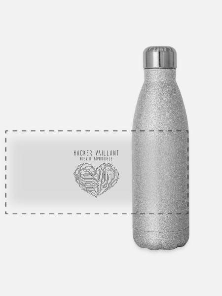 Hacker Vaillant (Cœur) - Gourde isotherme panoramique pailletée 500 ml - paillettes argentées - Devant