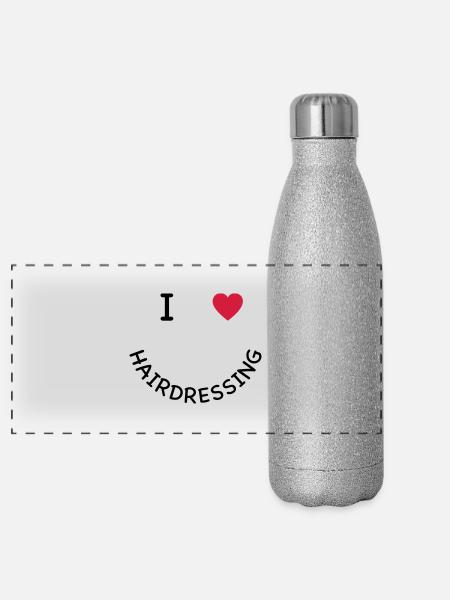 Friseur - Panorama Glitzer Isolierflasche 500 ml - Silber Glitzer - Vorne