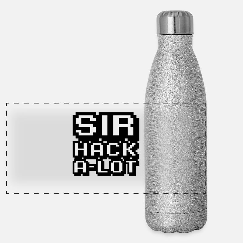Piratage d’ordinateur et Pixel Art Sir Hack A Lot Gourde isotherme panoramique pailletée 500 ml