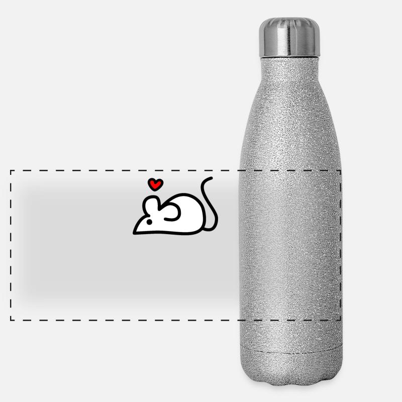 eine weiße Maus mit Herz Panorama Glitzer Isolierflasche 500 ml
