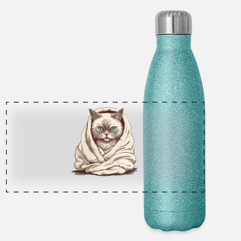 Chat dans une couverture Gourde isotherme panoramique pailletée 500 ml
