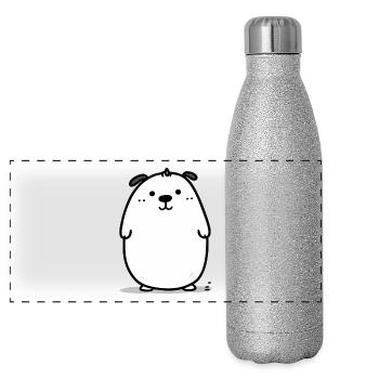Cute Cuddly Cartoon Dog - Panoramic Glitter Thermal Bottle 500 ml - silver glitter - Front
