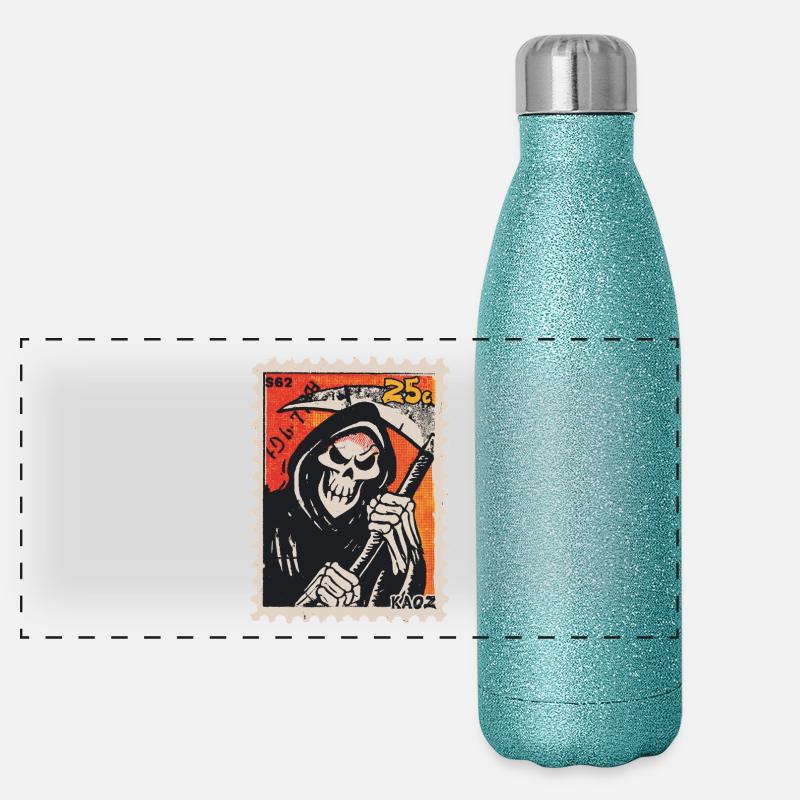 Bande dessinée Grim Reaper sur timbre-poste Gourde isotherme panoramique pailletée 500 ml