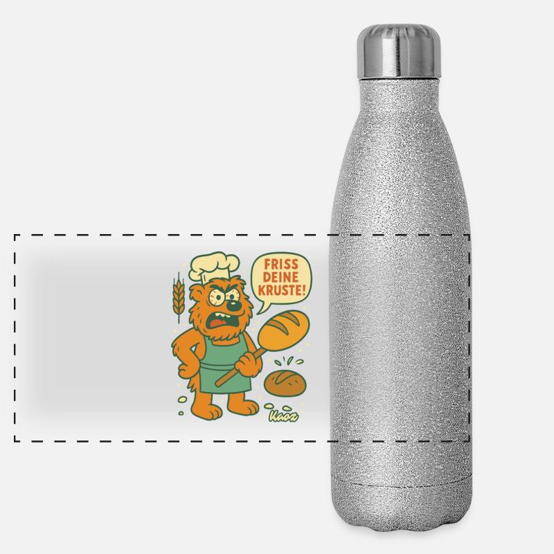 Angry Baker Bear: Eat your crust! Panoramic Glitter Thermal Bottle 500 ml