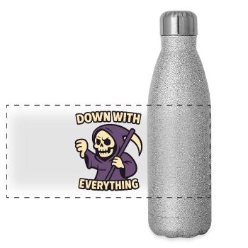 Nieder mit Allem, Genervter Sensenmann Cartoon - Panorama Glitzer Isolierflasche 500 ml - Silber Glitzer - Vorne
