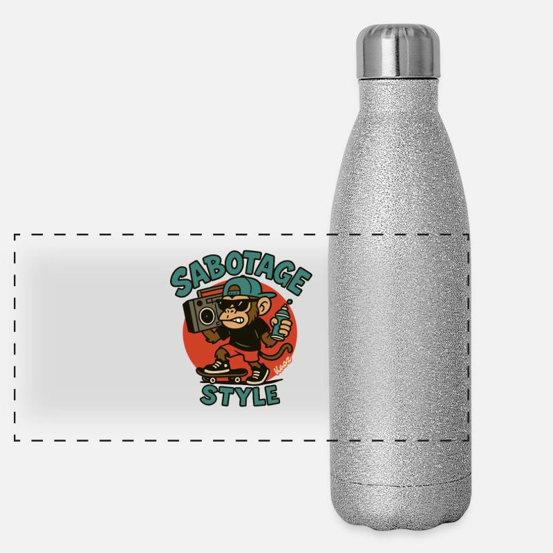 Cooler Affe mit Skateboard und Spraydose Style Panorama Glitzer Isolierflasche 500 ml