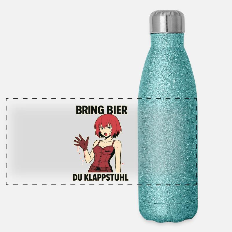 Comic Frau mit rotem Outfit und Spruch Panorama Glitzer Isolierflasche 500 ml