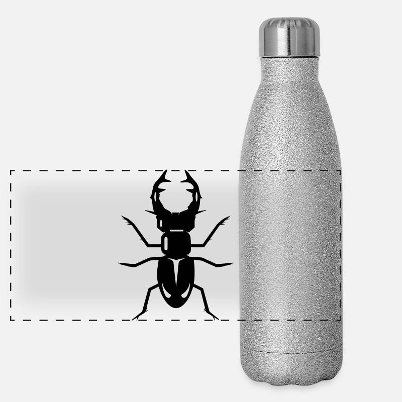 stilisierter Hirschkäfer mit prächtigen Geweih Panorama Glitzer Isolierflasche 500 ml