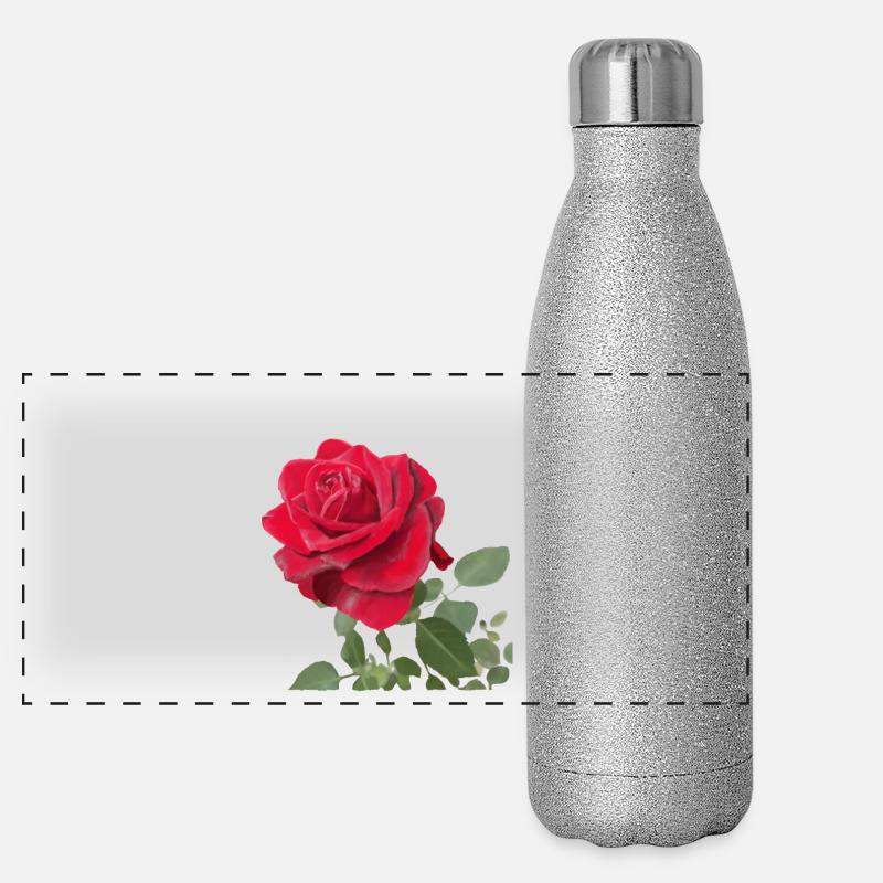 Rote Rose Panorama Glitzer Isolierflasche 500 ml