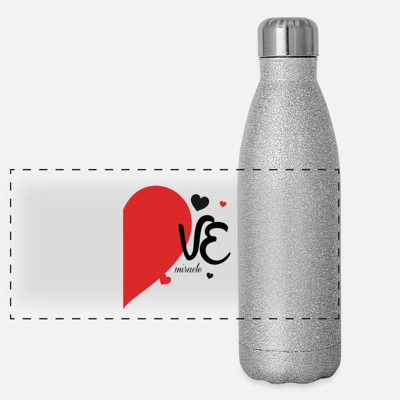 Romantisches Herzblatt-Design auf Textil Panorama Glitzer Isolierflasche 500 ml