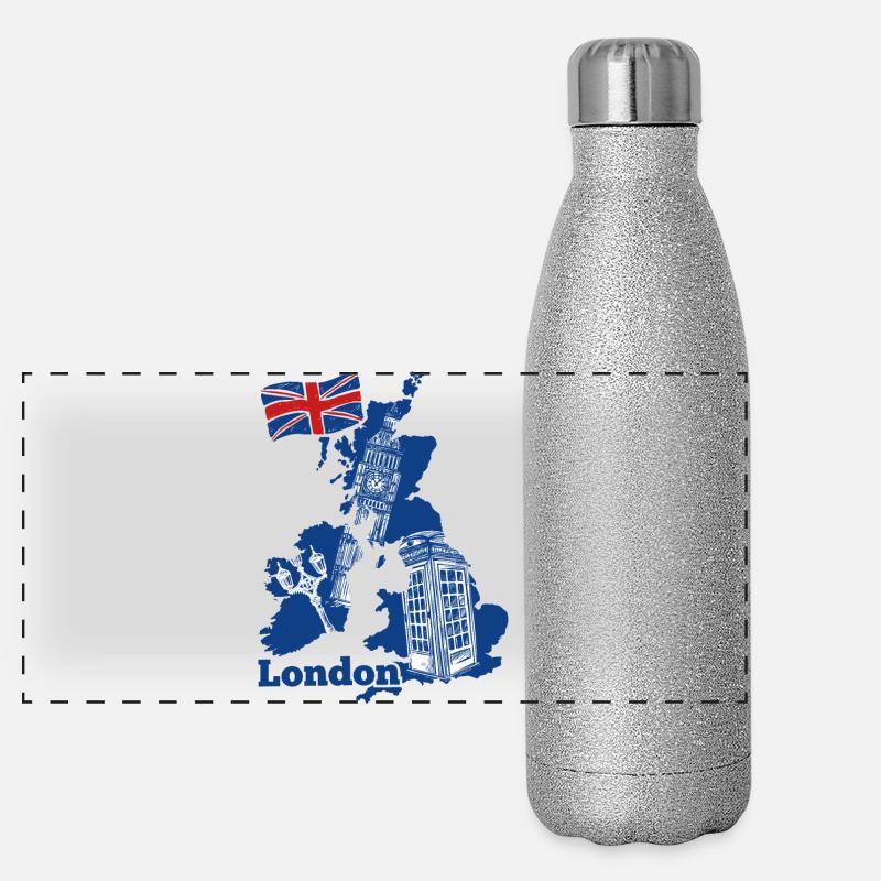 London Skyline Blue Map Tee Panoramic Glitter Thermal Bottle 500 ml