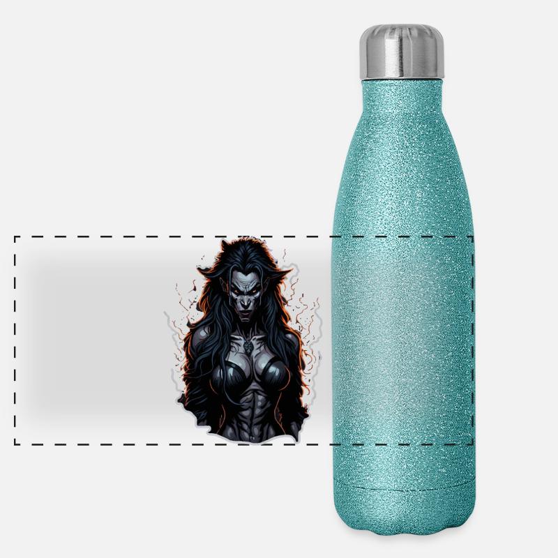 Werwolf Weibchen Dunkle Feuer-Aura Panorama Glitzer Isolierflasche 500 ml
