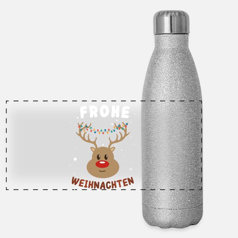 Festlicher Rudolf Rentier Weihnachtspullover Panorama Glitzer Isolierflasche 500 ml