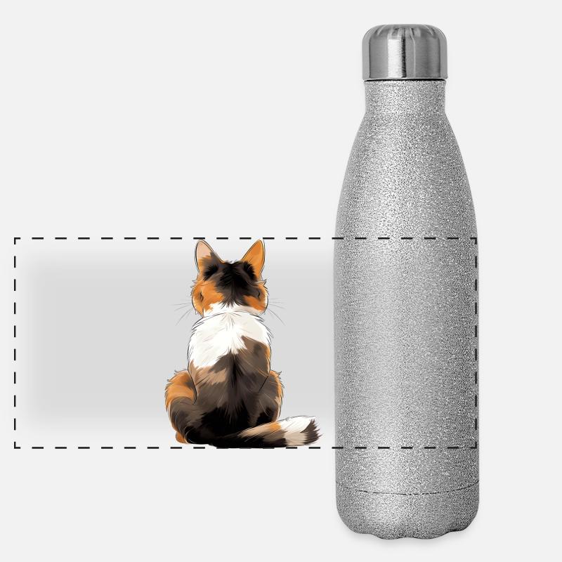 Chat Bobtail japonais Gourde isotherme panoramique pailletée 500 ml