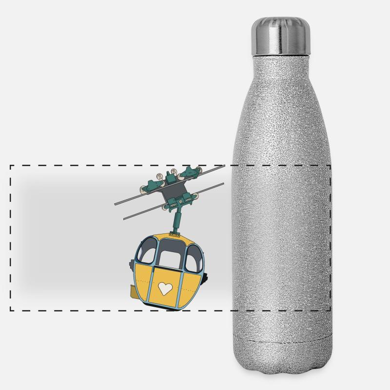 Seilbahn Gondel - Gelb Herz Panorama Glitzer Isolierflasche 500 ml
