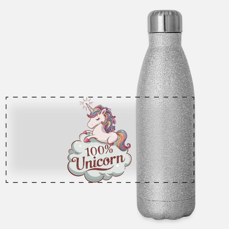 100% Unicorn - Authentisches Einhorn Design Panorama Glitzer Isolierflasche 500 ml
