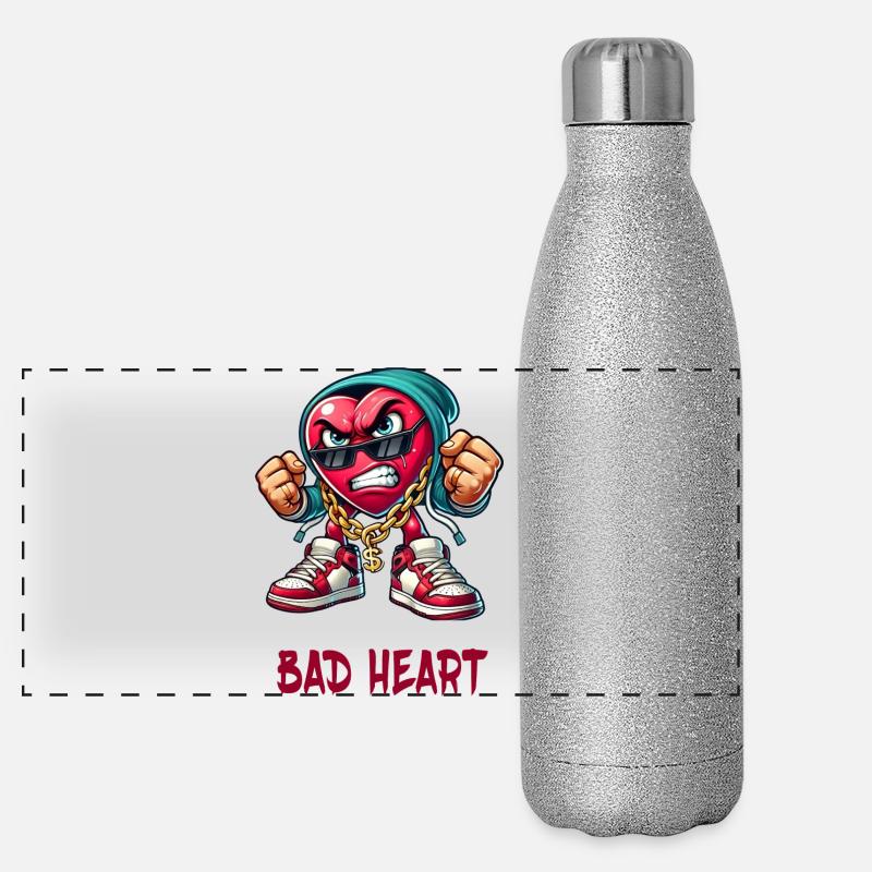 Böses Herz Design Panorama Glitzer Isolierflasche 500 ml