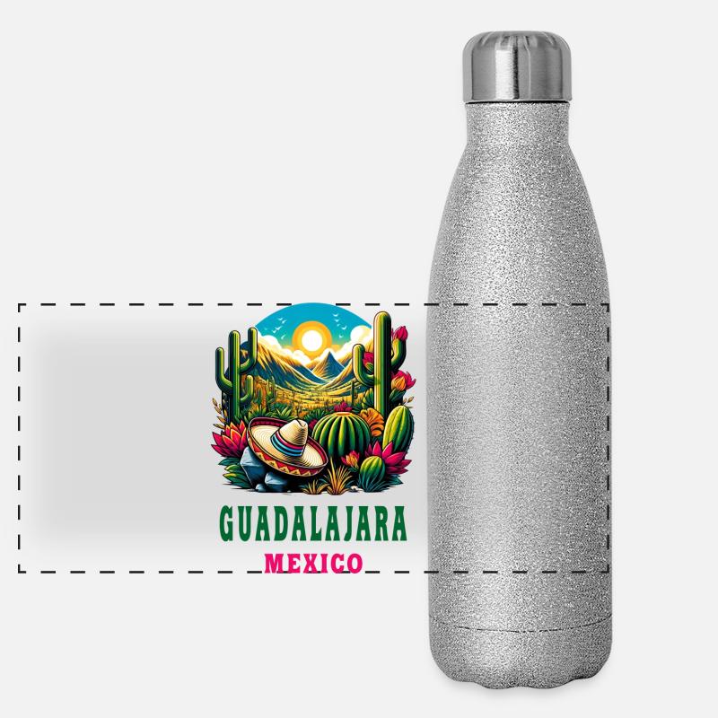 Guadalajara Mexico cactus design Panoramic Glitter Thermal Bottle 500 ml