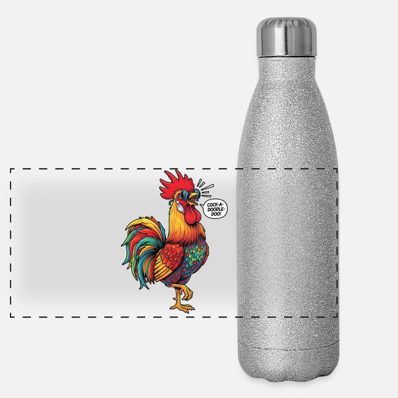 Bunter Hahn mit Sonnenbrille Panorama Glitzer Isolierflasche 500 ml