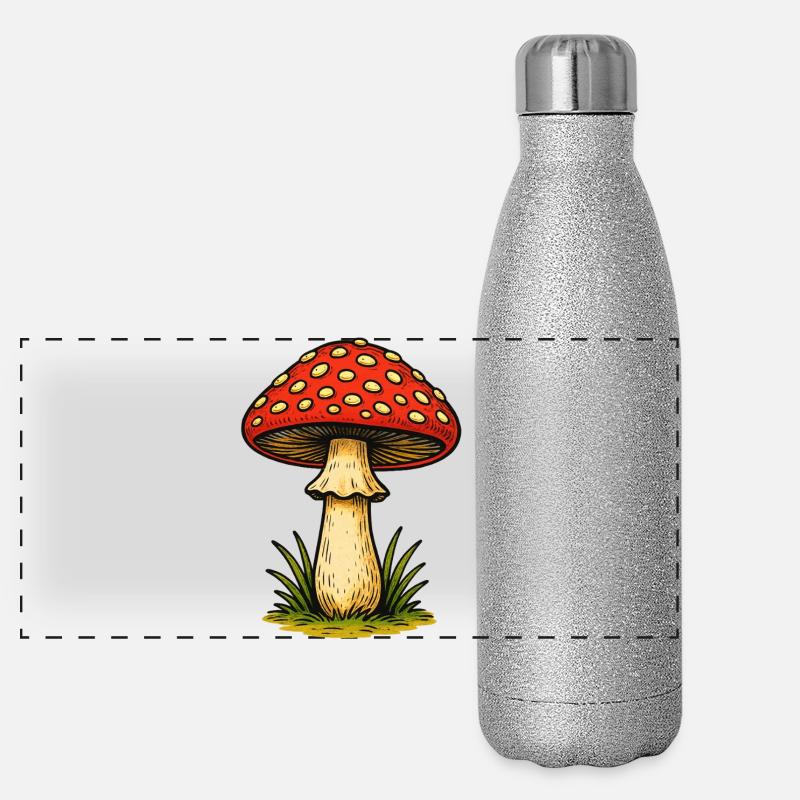 Roter Fliegenpilz Retro Panorama Glitzer Isolierflasche 500 ml