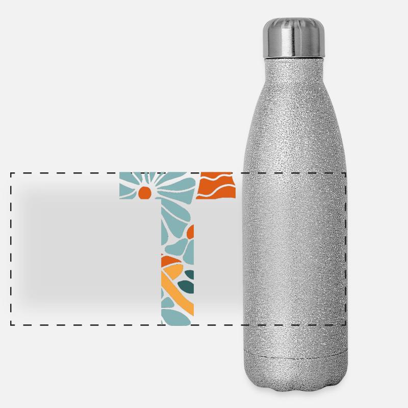 Buchstabe t Blumen groovy Geschenkidee Panorama Glitzer Isolierflasche 500 ml