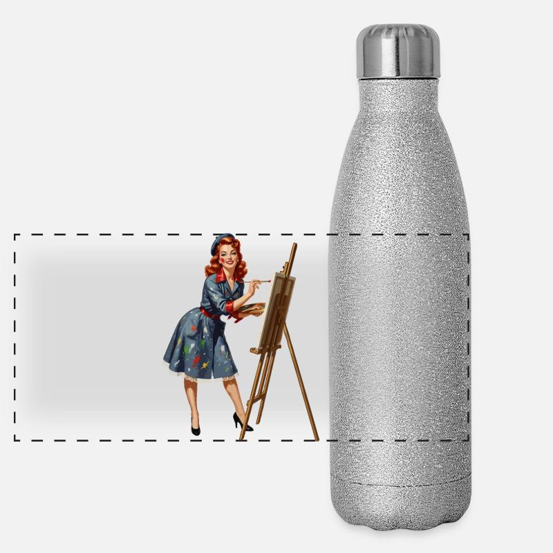 Retro-Pin-up-Malung auf Leinwand Panorama Glitzer Isolierflasche 500 ml