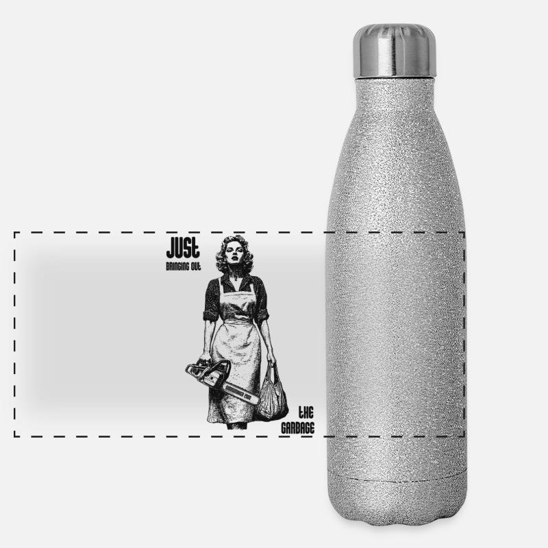 Putzfrau mit Kettensäge Noir Panorama Glitzer Isolierflasche 500 ml