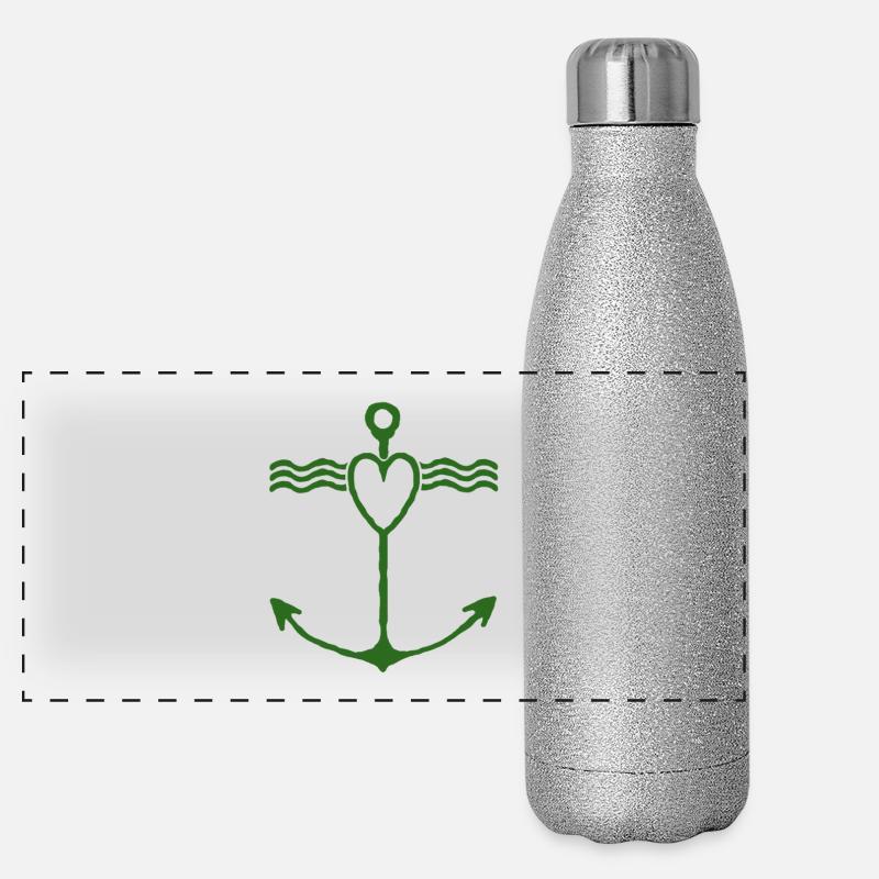 Heart anchor with wavy lines Panoramic Glitter Thermal Bottle 500 ml