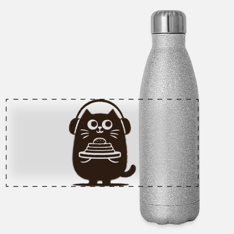 KatzenDJ mit Pfannkuchen Panorama Glitzer Isolierflasche 500 ml
