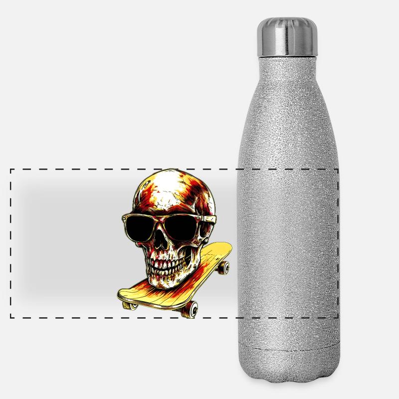 Totenkopf Skateboarder Panorama Glitzer Isolierflasche 500 ml