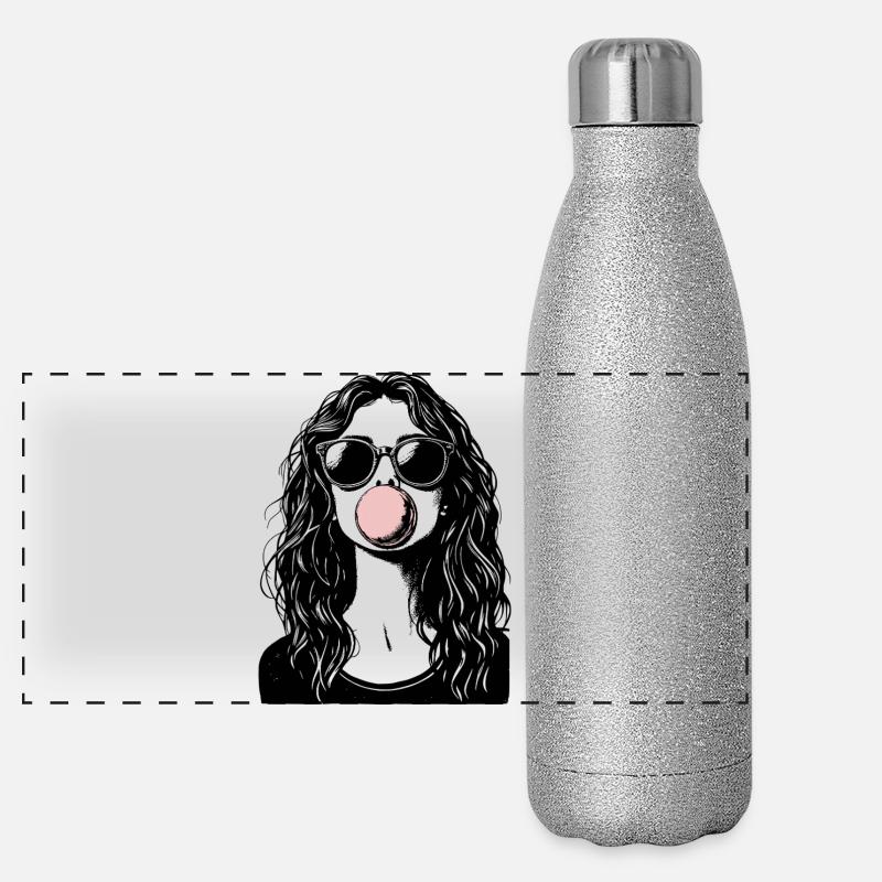 Fille cool qui souffle du chewing-gum Gourde isotherme panoramique pailletée 500 ml