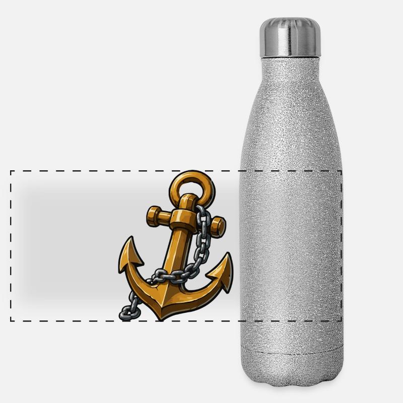 Klassischer Anker mit Kette Nautik Stil Panorama Glitzer Isolierflasche 500 ml