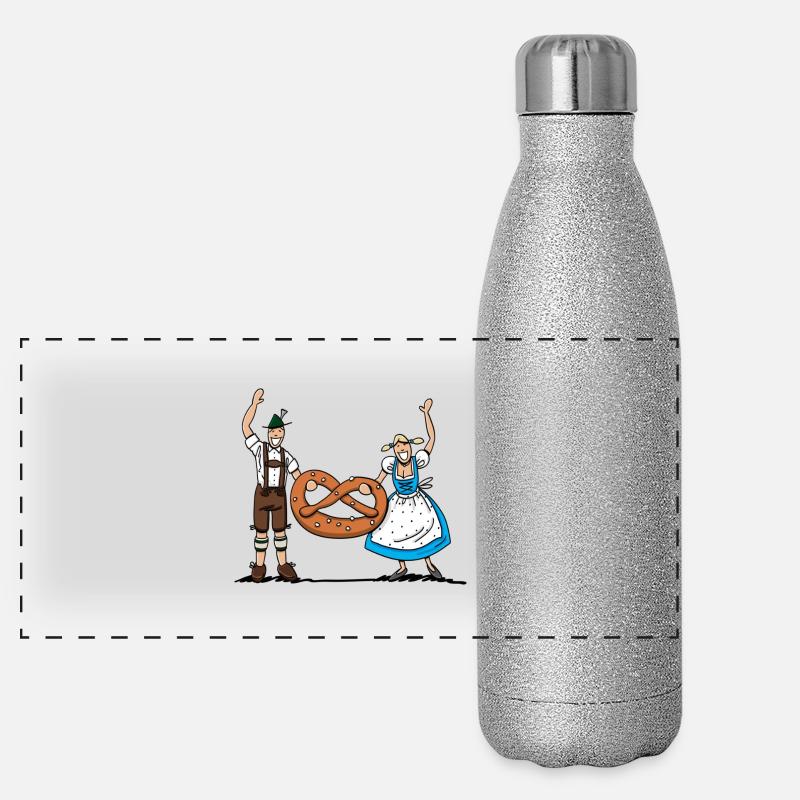 Bayrisches Paar mit Riesenbrezel Panorama Glitzer Isolierflasche 500 ml
