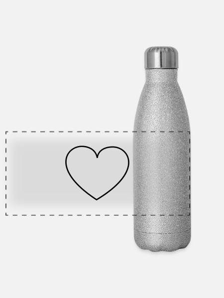 Kontur Herz - Panorama Glitzer Isolierflasche 500 ml - Silber Glitzer - Vorne