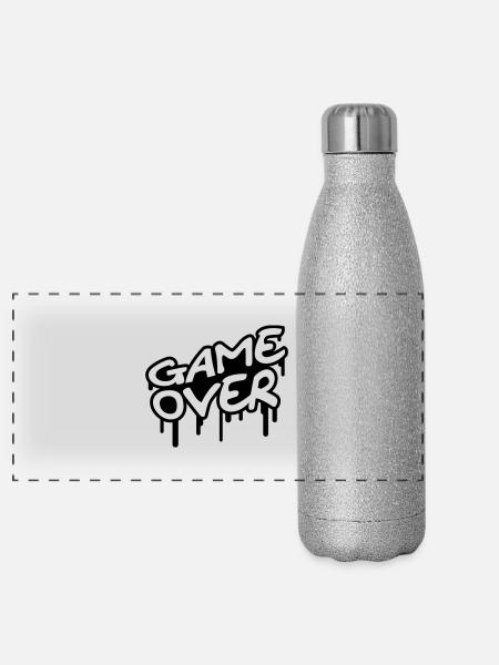 Game Over - Panorama Glitzer Isolierflasche 500 ml - Silber Glitzer - Vorne