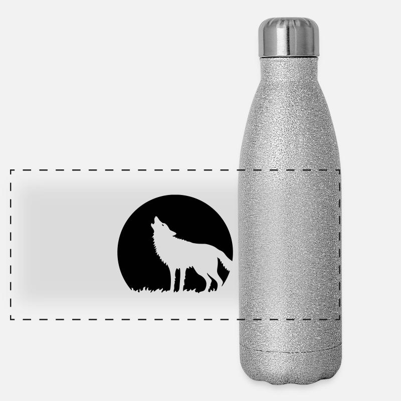 Heulender Wolf Bei Vollmond (1C) Panorama Glitzer Isolierflasche 500 ml
