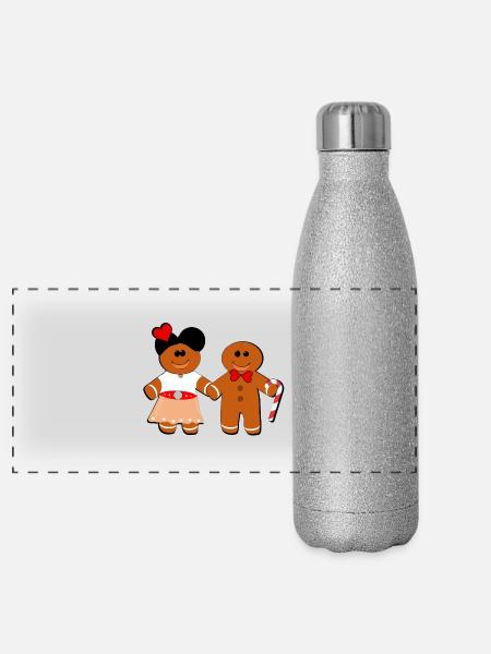Alsace Couple by Mannele Mannala - Panoramic Glitter Thermal Bottle 500 ml - silver glitter - Front