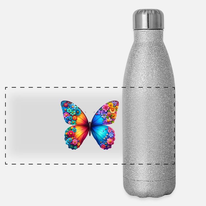 Colorful Butterfly Nature Inspired Summer Vibes Panoramic Glitter Thermal Bottle 500 ml