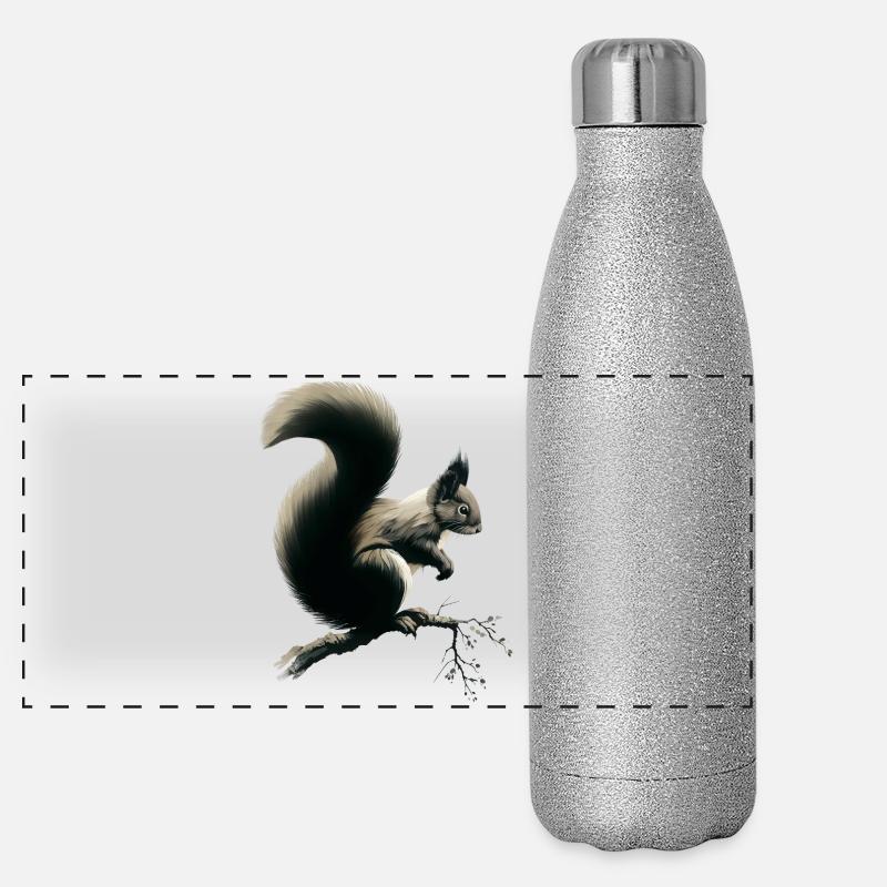 Eichhörnchen auf Ast Panorama Glitzer Isolierflasche 500 ml