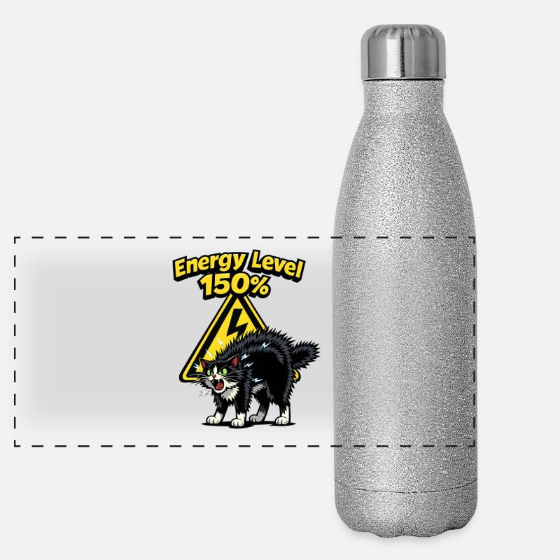 Niveau d’énergie 150 % Chat chargé Gourde isotherme panoramique pailletée 500 ml