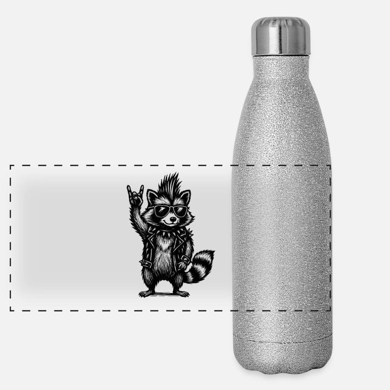 Rock Musik Waschbär Lustig Humor Geschenkidee Panorama Glitzer Isolierflasche 500 ml
