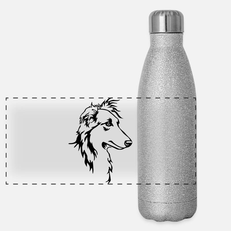 Long hair whippet head Panoramic Glitter Thermal Bottle 500 ml