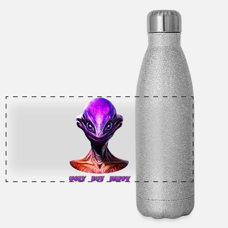 Néon alien laid mais heureux Gourde isotherme panoramique pailletée 500 ml