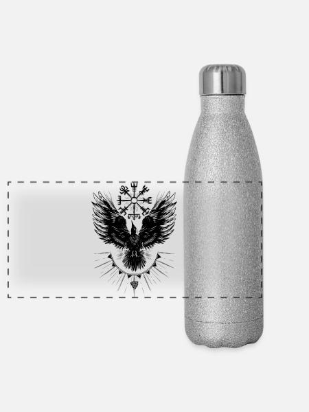 Wikinger Rabe Vegvisir Valknut - Panorama Glitzer Isolierflasche 500 ml - Silber Glitzer