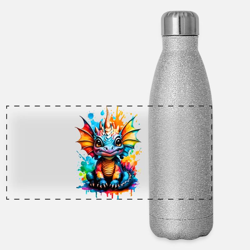 Dragon Coloré - Bébé Dragon - Tête de Dragon Gourde isotherme panoramique pailletée 500 ml