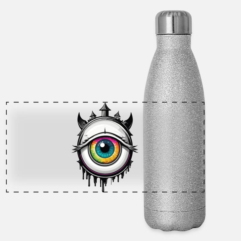 Auge mit Hörnern Panorama Glitzer Isolierflasche 500 ml
