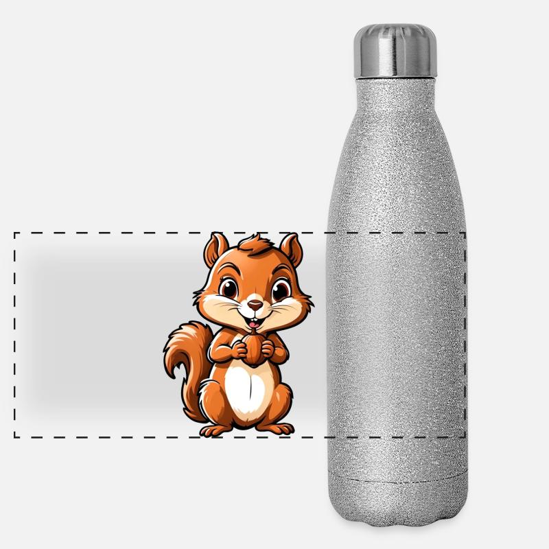 Niedliches Cartoon-Eichhörnchen mit Eichel Panorama Glitzer Isolierflasche 500 ml