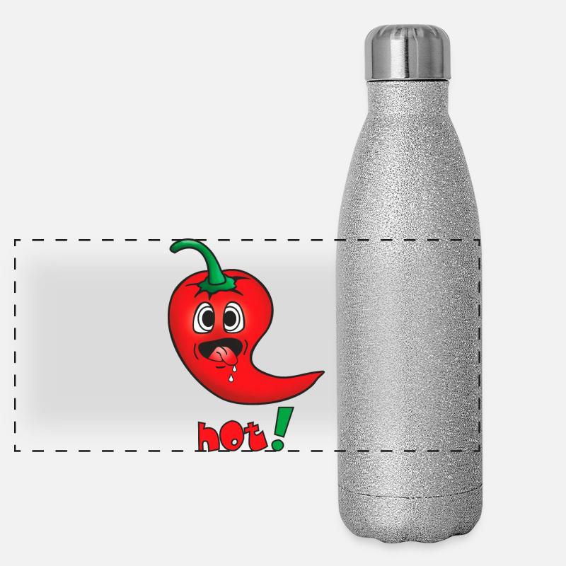 Piment rouge vif - émoticône drôle - chaud Gourde isotherme panoramique pailletée 500 ml