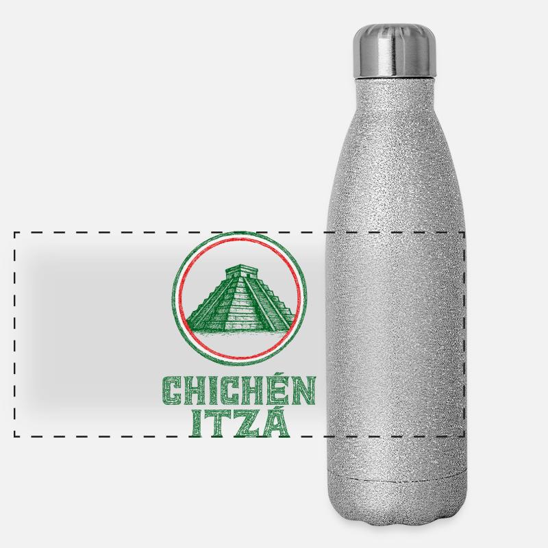 Drapeau du temple de Chichen Itza Mexique Gourde isotherme panoramique pailletée 500 ml